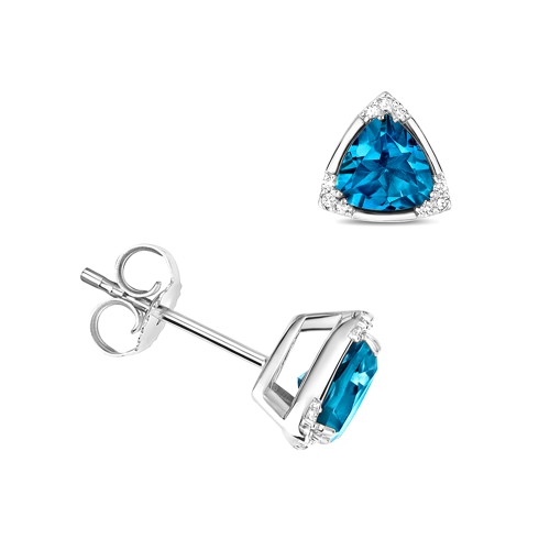 3 Prong Trillion Blue Topaz Gemstone Earrings