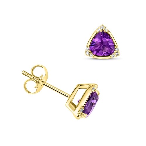 3 Prong Trillion Yellow Gold Halo Diamond Earrings