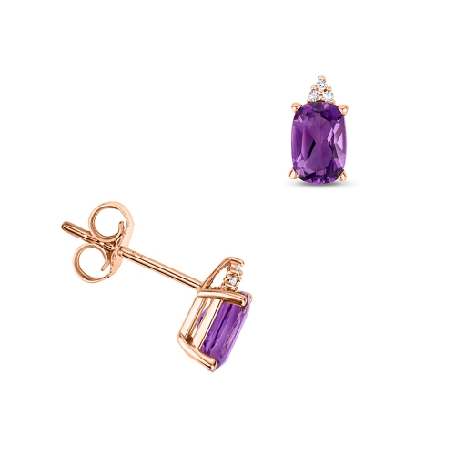 4 Prong Cushion Rose Gold Vintage stud Diamond Earrings