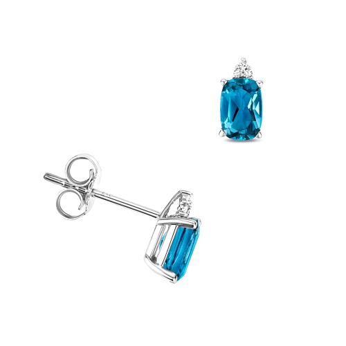 4 Prong Cushion Blue Topaz Gemstone Earrings