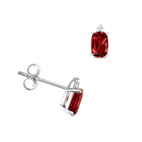 4 Prong Cushion Vintage stud Garnet Diamond Earrings