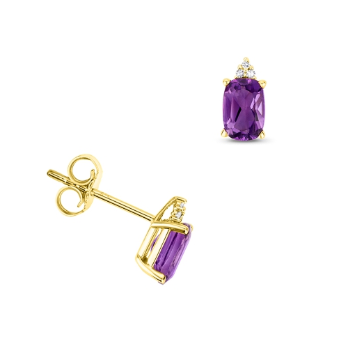 4 Prong Cushion Yellow Gold Vintage stud Diamond Earrings