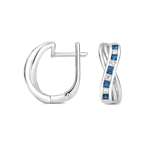 Channel Setting Princess Verdant-Glimmer Blue Sapphire Diamond Earrings