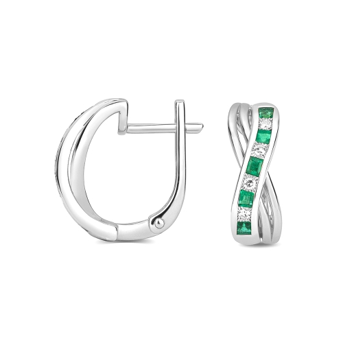 Channel Setting Princess White Gold Verdant-Glimmer Diamond Earrings