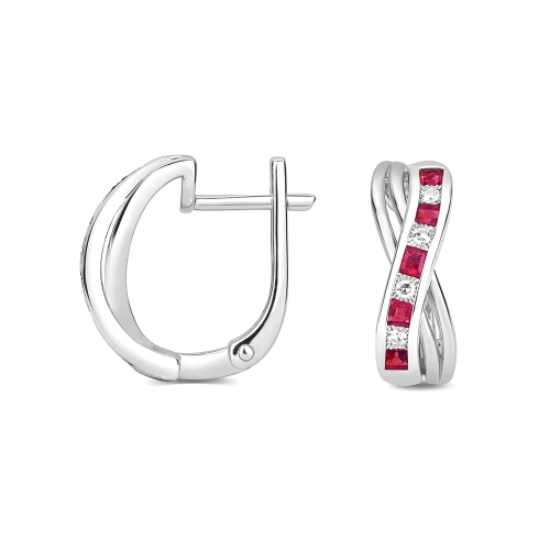Channel Setting Princess Verdant-Glimmer Ruby Diamond Earrings