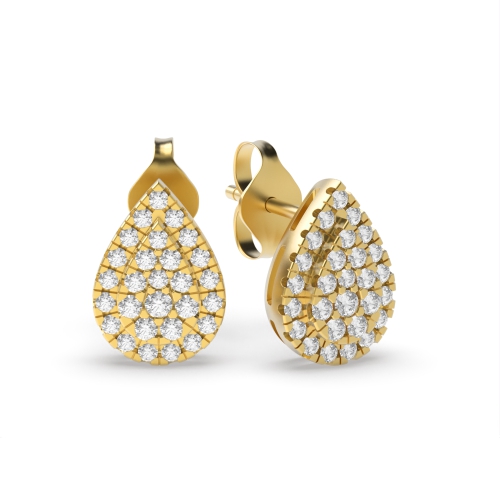 4 Prong Round Yellow Gold Tear Diamond Earrings