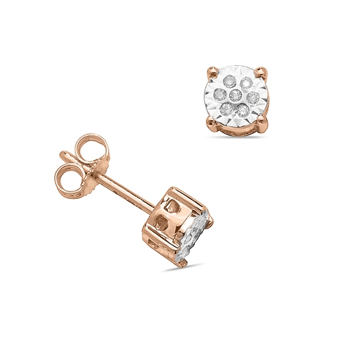 4 Prong Round Rose Gold Button style Stud Diamond Earrings