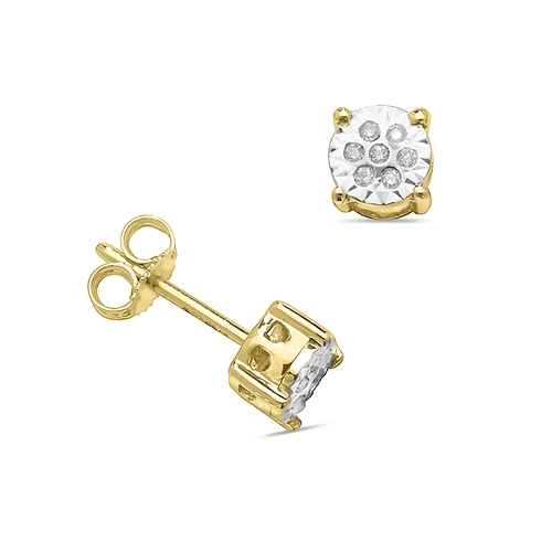 4 Prong Round Yellow Gold Button style Stud Diamond Earrings