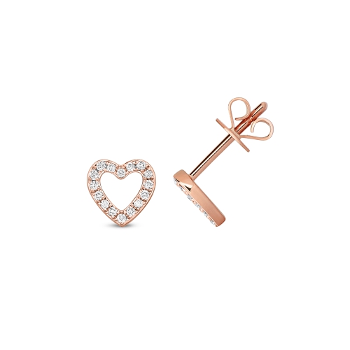 4 Prong Round Rose Gold Heart shaped Diamond Earrings