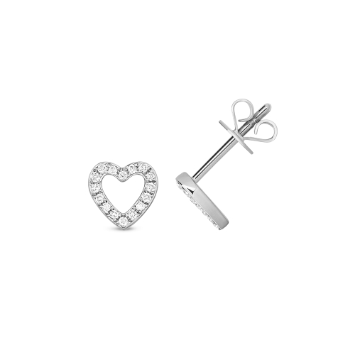 4 Prong Round White Gold Heart shaped Diamond Earrings