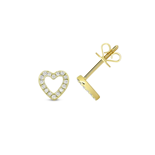 4 Prong Round Yellow Gold Heart shaped Diamond Earrings