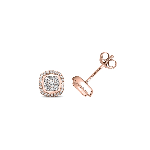 Bezel Setting Round Rose Gold Cushion shape Diamond Earrings