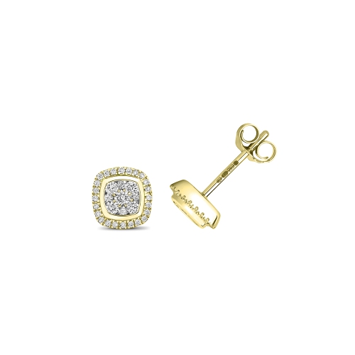 Bezel Setting Round Yellow Gold Cushion shape Diamond Earrings