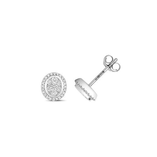 Bezel Setting Round White Gold Halo Earrings