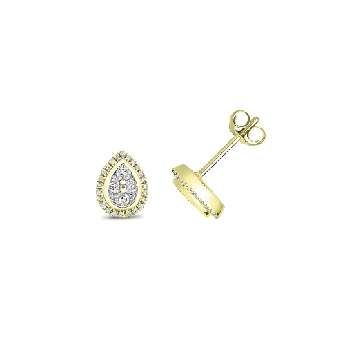 Bezel Setting Round Yellow Gold Halo Earrings