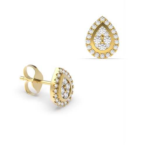 Bezel Setting Round Yellow Gold Twilight Diamond Earrings