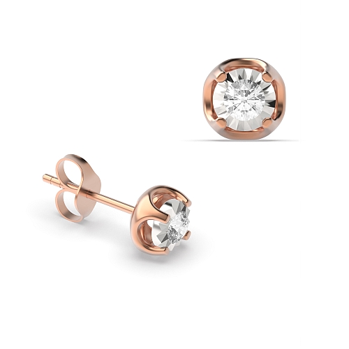 4 Prong Round Rose Gold Designer illusion plat Stud Diamond Earrings