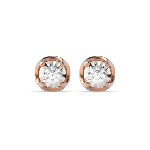 4 Prong Round Rose Gold Designer illusion plat Stud Diamond Earrings