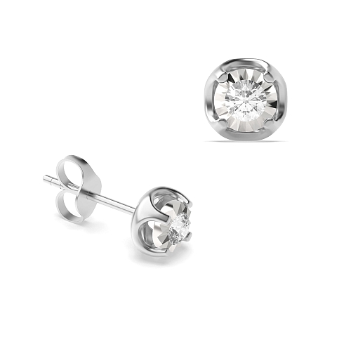 4 Prong Round Designer illusion plat Stud Diamond Earrings