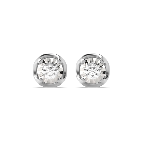 4 Prong Round Designer illusion plat Stud Diamond Earrings