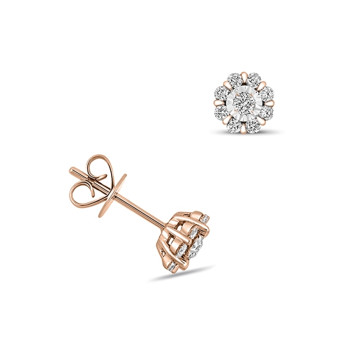 4 Prong Round Rose Gold Illusion plate Diamond Earrings