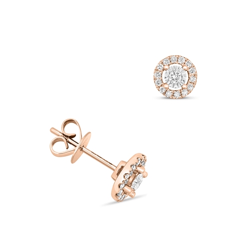 4 Prong Round Rose Gold Illusion Set Diamond Earrings