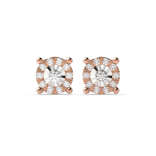 4 Prong Round Rose Gold Illusion Set Diamond Earrings