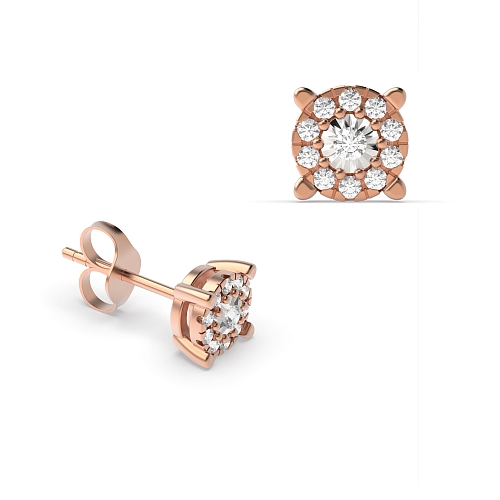 4 Prong Round Rose Gold Whisper Illusion Set Diamond Earrings