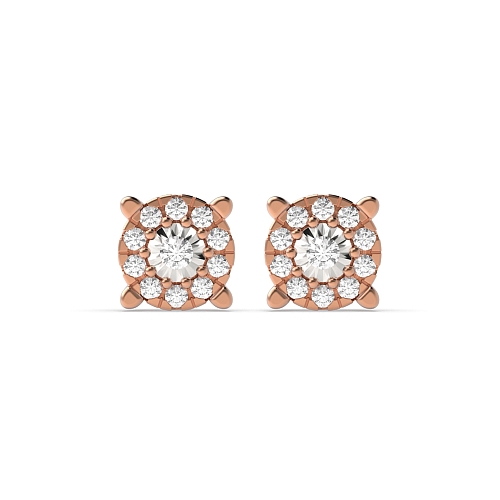 4 Prong Round Rose Gold Whisper Illusion Set Diamond Earrings