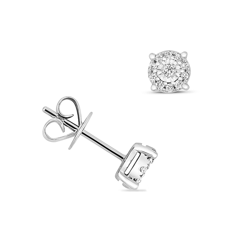 4 Prong Round White Gold Halo Earrings