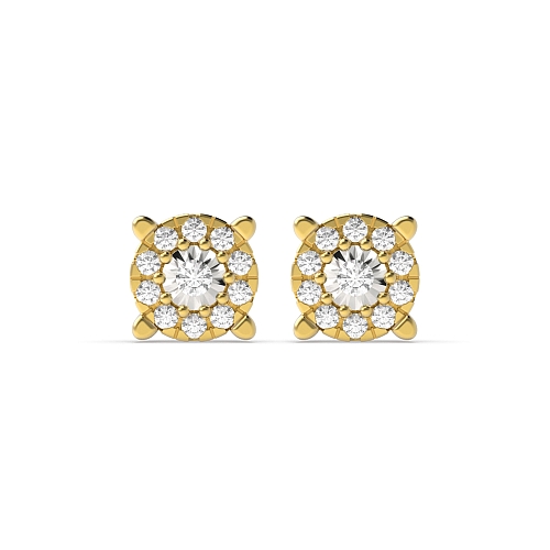 4 Prong Round Yellow Gold Whisper Illusion Set Diamond Earrings