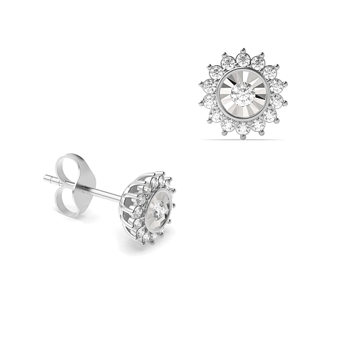 4 Prong Round Illusion plate flower Lab Grown Diamond Earrings