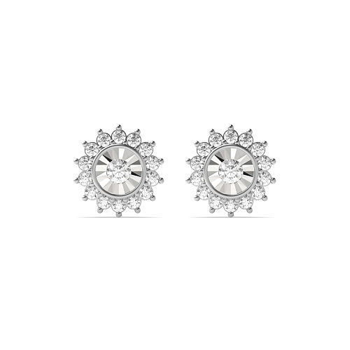 4 Prong Round Illusion plate flower Lab Grown Diamond Earrings