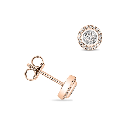 6 Prong Round Rose Gold Halo Diamond Earrings
