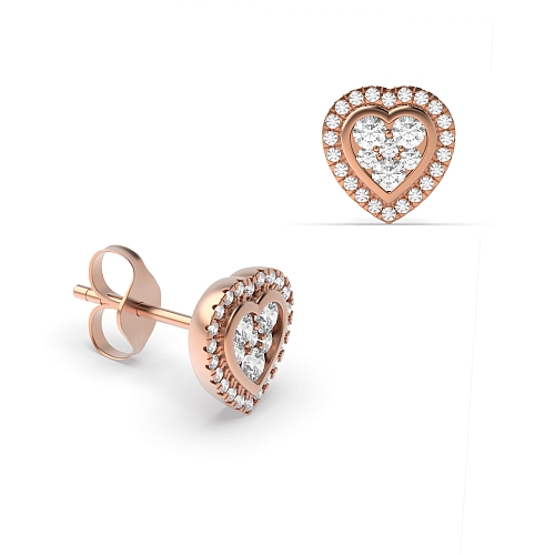 4 Prong Round Rose Gold Heart shaped Diamond Earrings