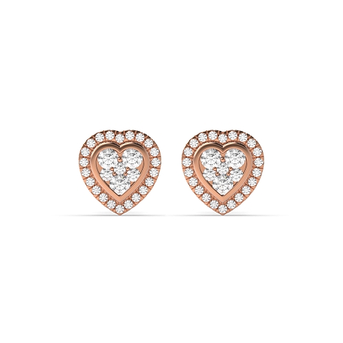 4 Prong Round Rose Gold Heart shaped Diamond Earrings