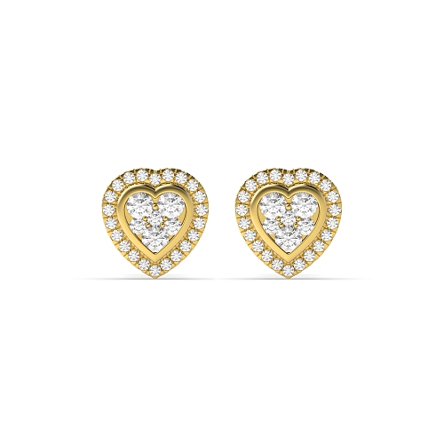 4 Prong Round Yellow Gold Heart shaped Diamond Earrings