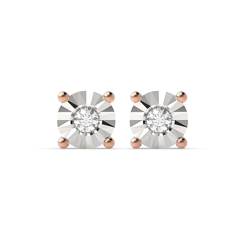 4 Prong Round Rose Gold Illusion basket set Stud Diamond Earrings