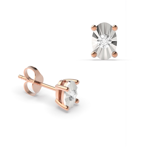 4 Prong Round Rose Gold Illusion plate Stud Diamond Earrings