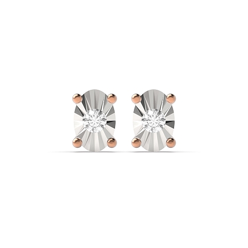4 Prong Round Rose Gold Illusion plate Stud Diamond Earrings