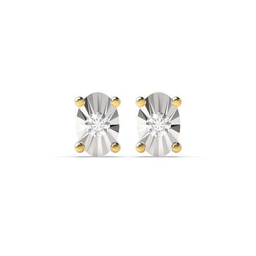 4 Prong Round Yellow Gold Illusion plate Stud Diamond Earrings