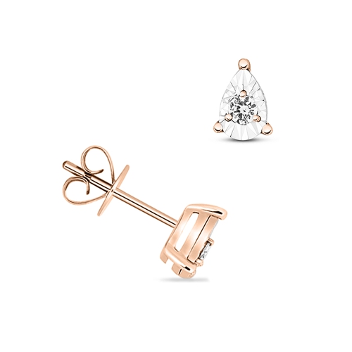 3 Prong Round Rose Gold Illusion plate Stud Diamond Earrings