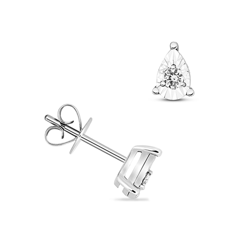 3 Prong Round Silver Illusion plate Stud Diamond Earrings