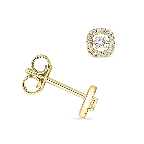 4 Prong Round Yellow Gold Cushion shaped Diamond Earrings