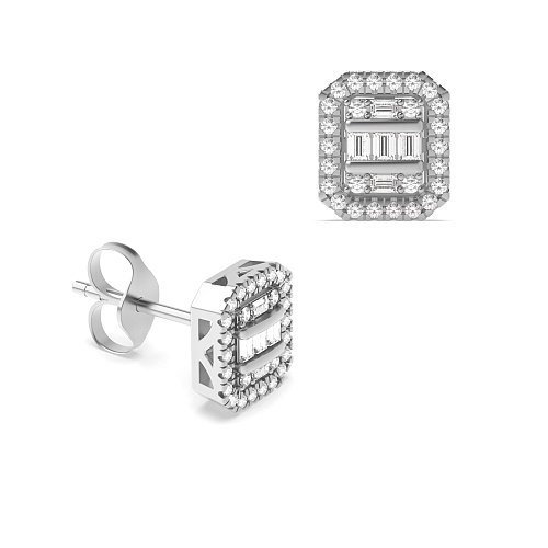 Channel Setting Round/Baguette Mosaic Lab Grown Diamond Earrings