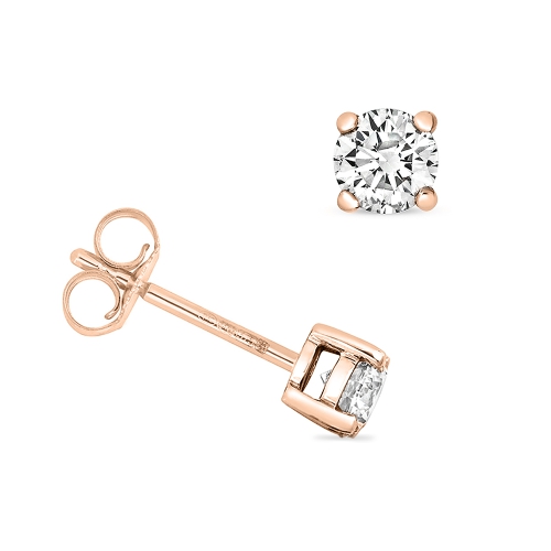 4 Prong Round Rose Gold Brilliance Stud Diamond Earrings
