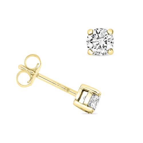 4 Prong Round Yellow Gold Brilliance Stud Diamond Earrings