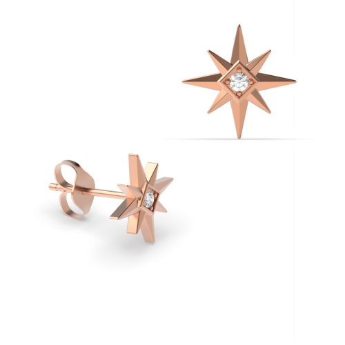 4 Prong Round Rose Gold Star style Diamond Earrings