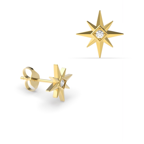 4 Prong Round Yellow Gold Star style Diamond Earrings