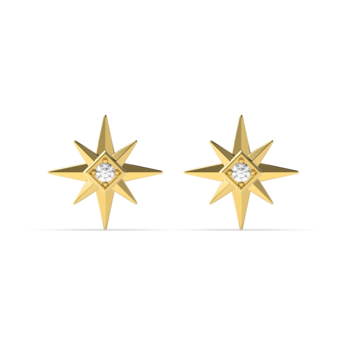 4 Prong Round Yellow Gold Star style Diamond Earrings